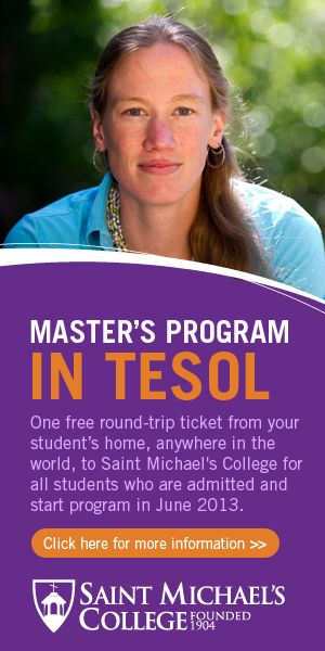 MA in TESOL Scholarship at www.smcvt.edu/travelpromotion