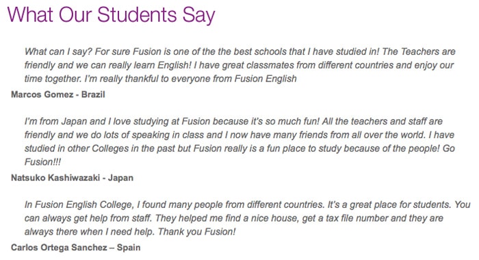 Testimonials examples for students